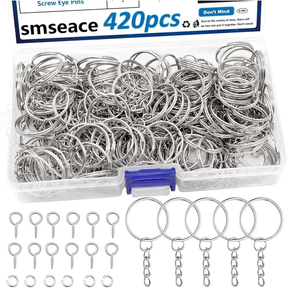 1 inch 25mm keychain making kit including 140 pieces of keychain rings with chains, 140 pieces of jump rings