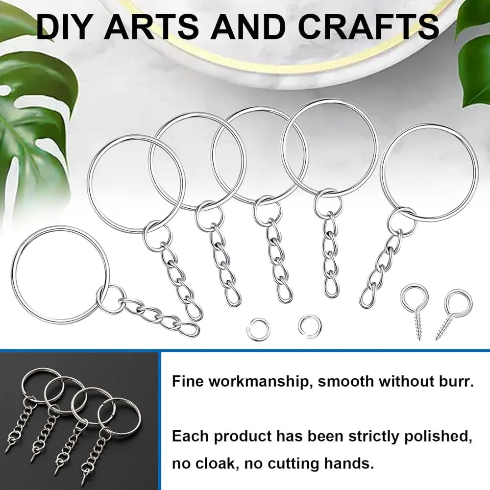 1 inch 25mm keychain making kit including 140 pieces of keychain rings with chains, 140 pieces of jump rings
