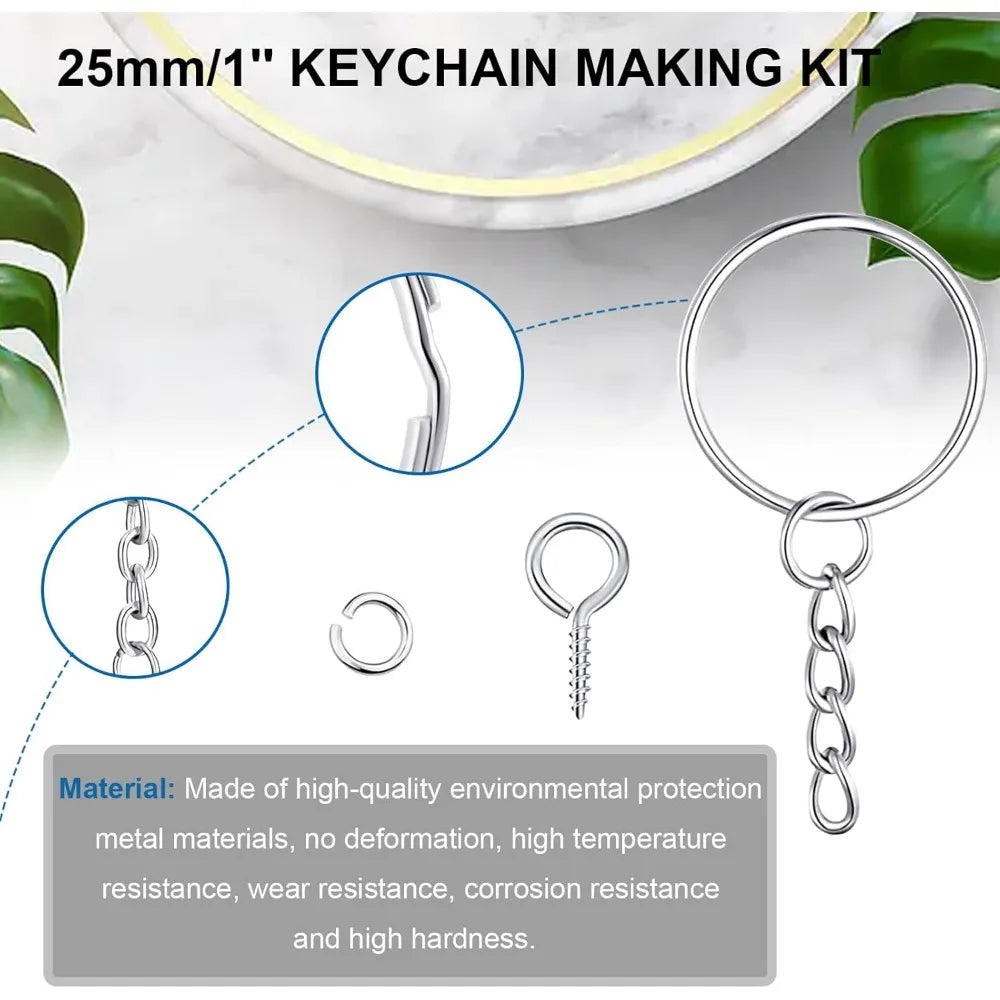 1 inch 25mm keychain making kit including 140 pieces of keychain rings with chains, 140 pieces of jump rings