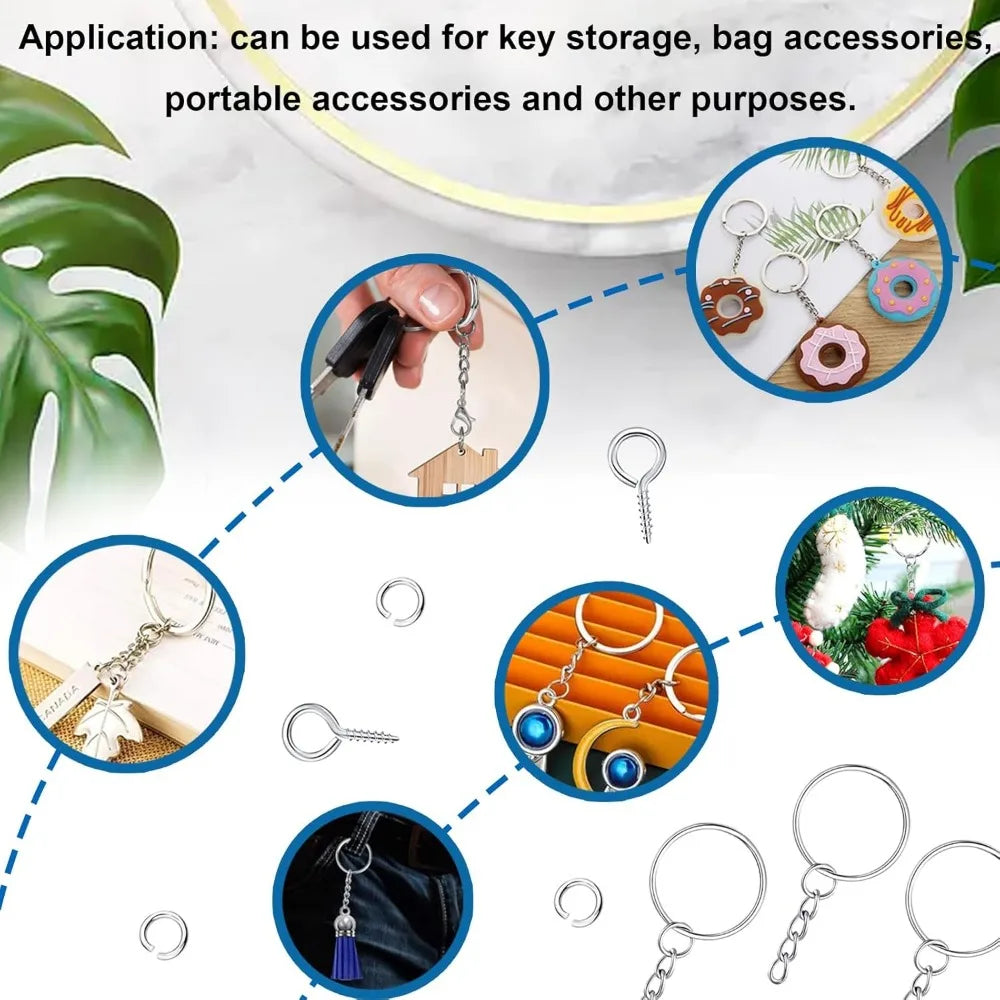 1 inch 25mm keychain making kit including 140 pieces of keychain rings with chains, 140 pieces of jump rings
